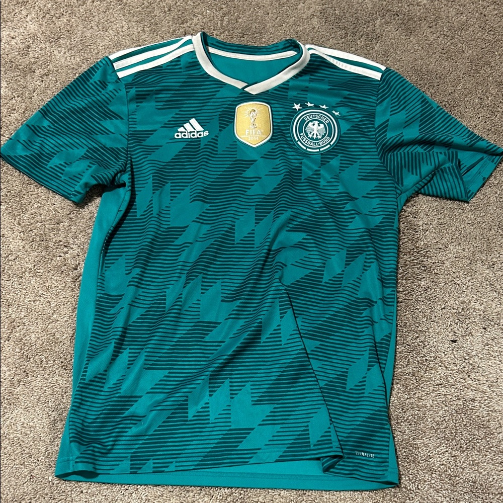 Adidas Germany Teal and White Soccer Jersey with 2014 FIFA Champions patch